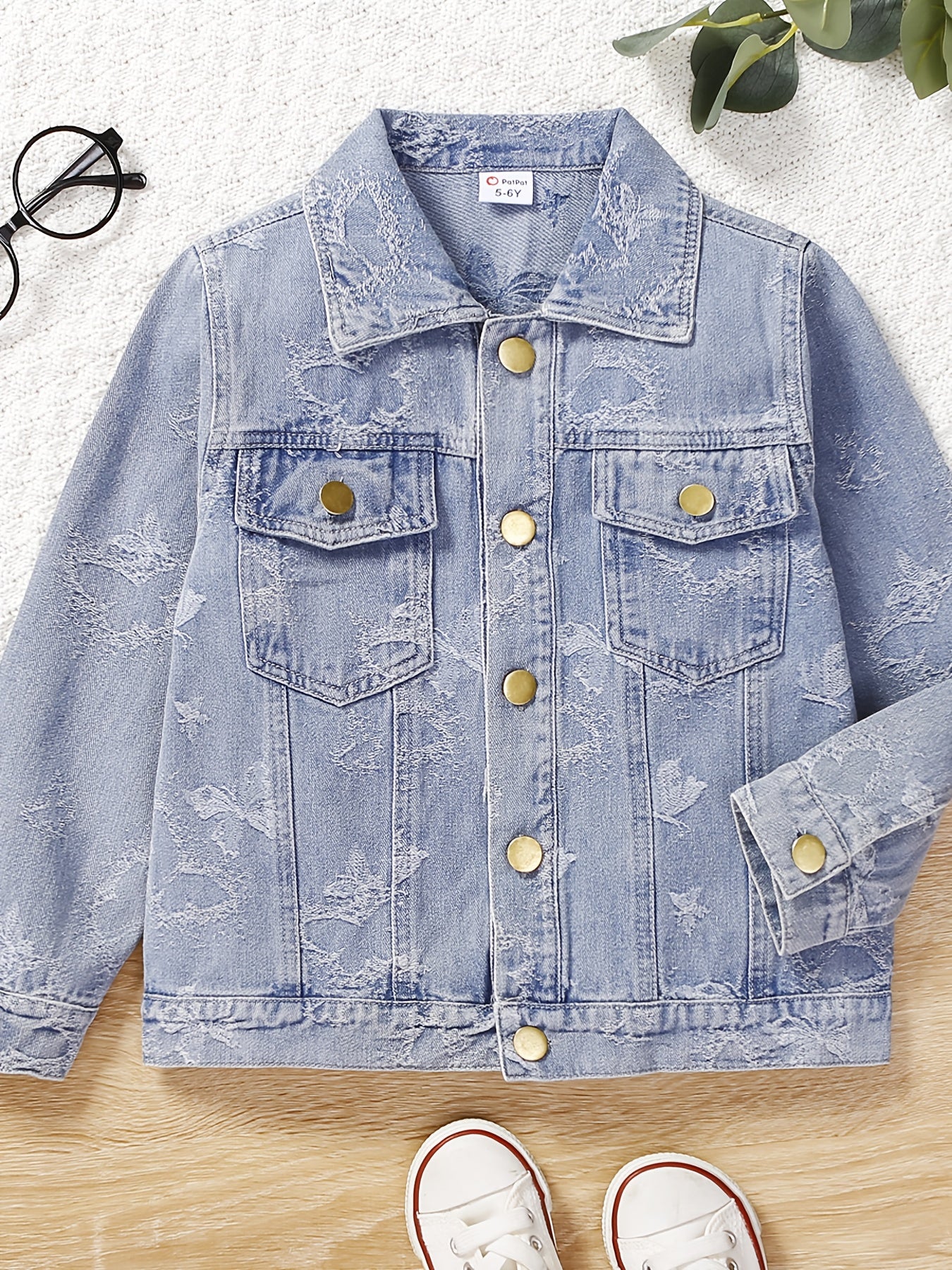 Kid Girls Casual Floral Allover Print Button Down Denim Jacket