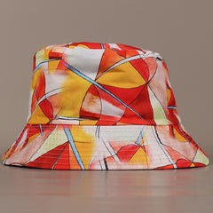 Orange Bucket Hat Geometric Print Fisherman Cap Vintage Lightweight Sun Hat