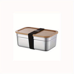 Square Lunch Box Bamboo Lid Bento Stainless Steel Crisper Travel Food Containers