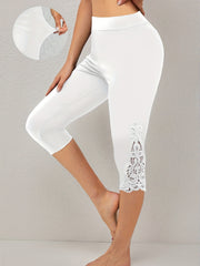 Lace Contrast Skinny Capris Leggings Women's Clothing