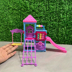 Outdoor Dollhouse Playset with Slides, Climbing Frames, Swings & Toys