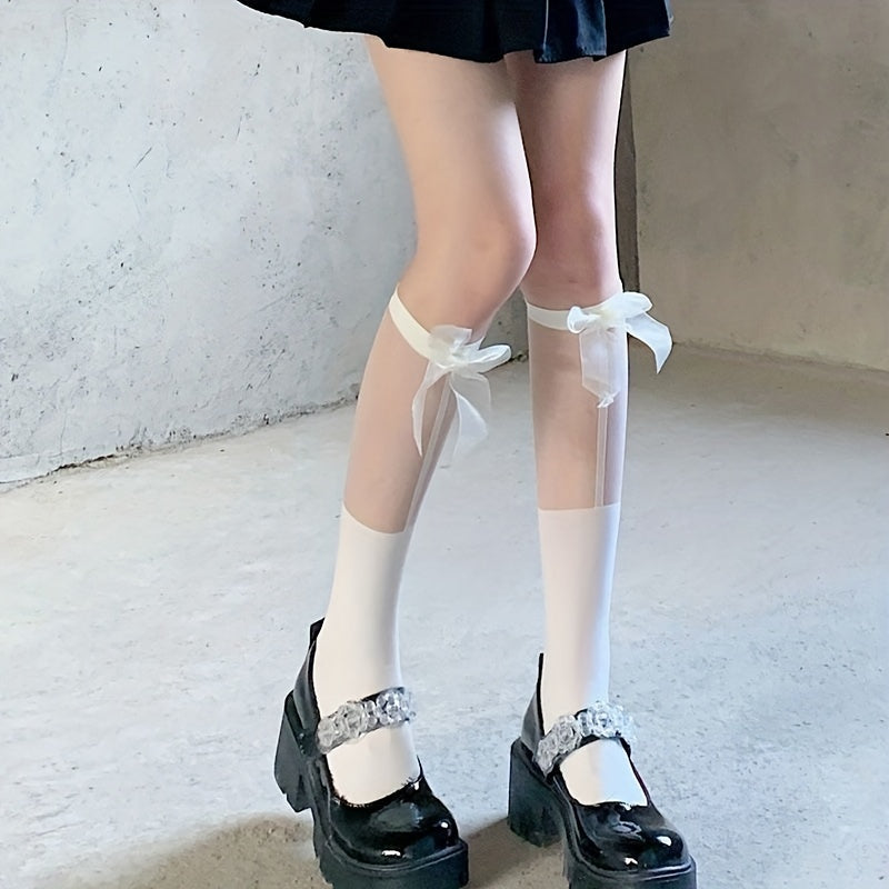 Mesh Bow Calf Socks Sweet & Lolita Knee High Socks