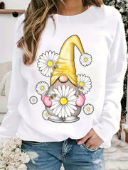 Christmas Daisy Print Crew Neck Sweatshirt