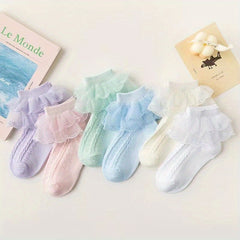 6 Pairs Lace Brim Cotton Socks for Girls