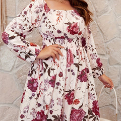 Boho Floral Print Lantern Sleeve Dress