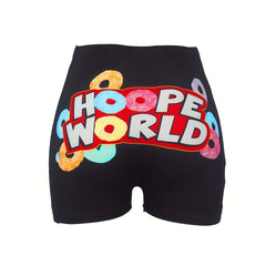 Skinny Letter Print Yoga Shorts for Women