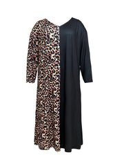 Colorblock Leopard Print Long Sleeve V Neck Sleep Dress