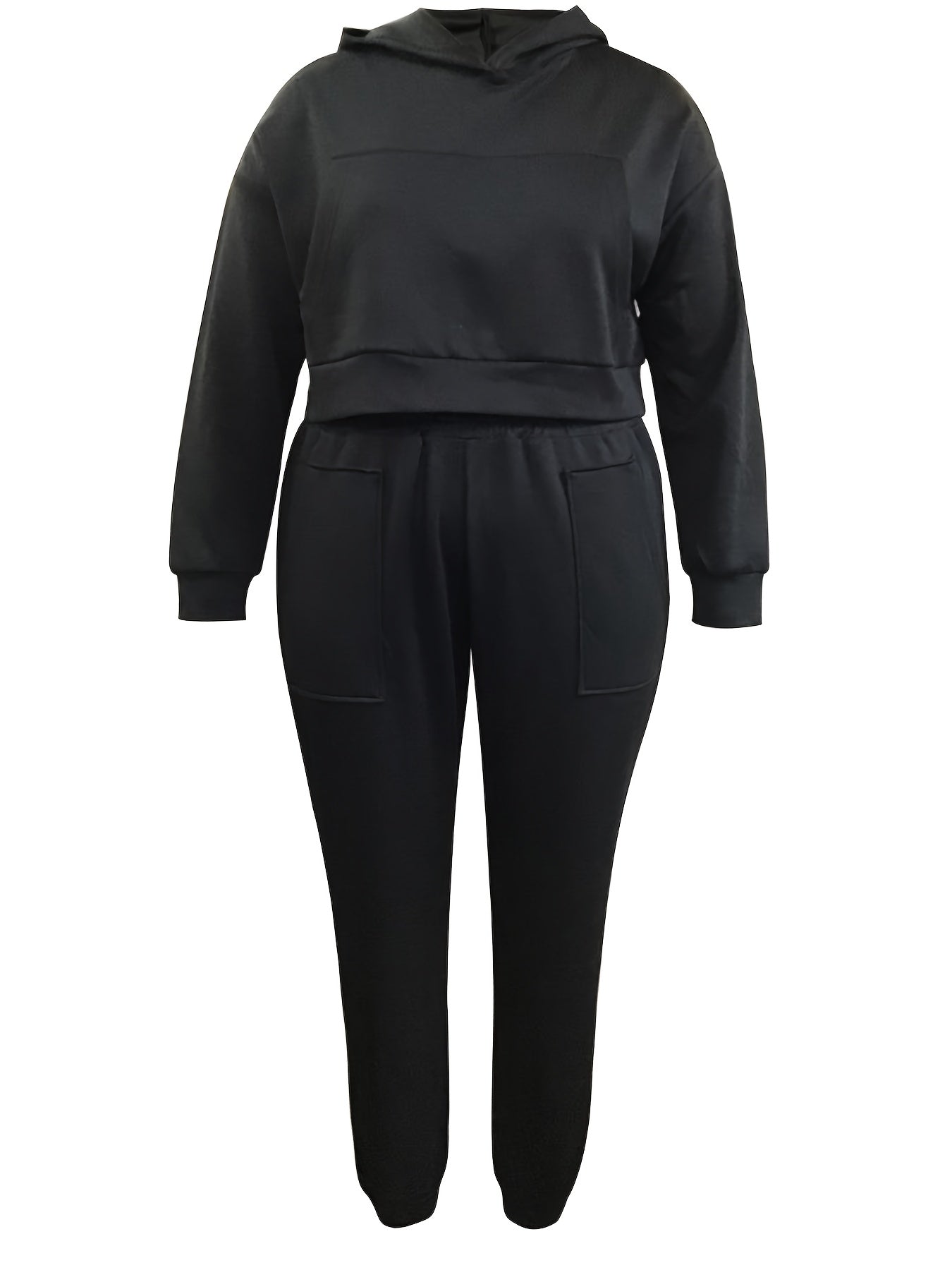 Solid Long Sleeve Crop Hoodie & Joggers Outfit Set