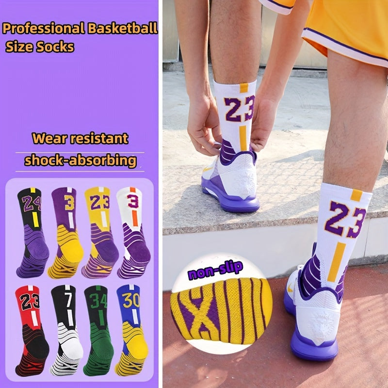 Men's Pro Basketball Mid Calf Socks High Elastic Sweat Absorbing Non Slip