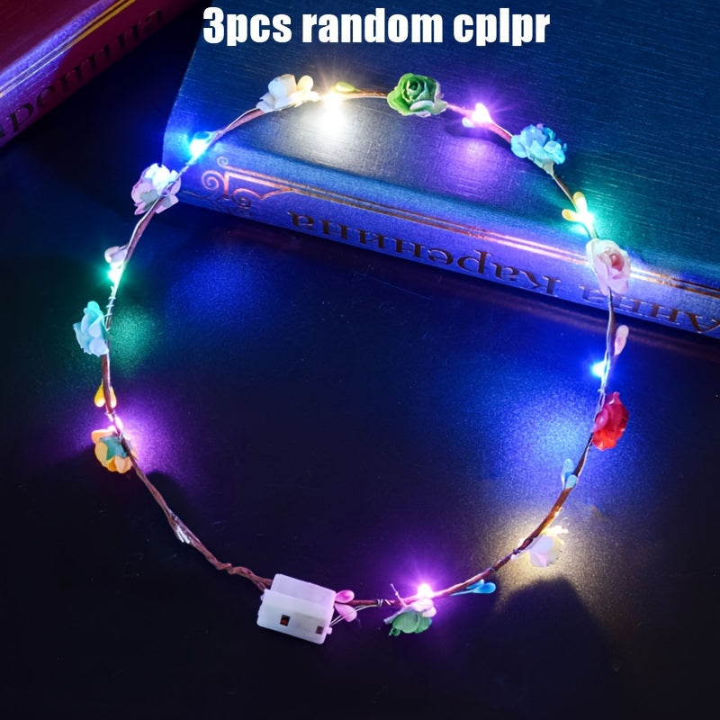 LED Flower Crown Headdress Wreath Headband for Women
