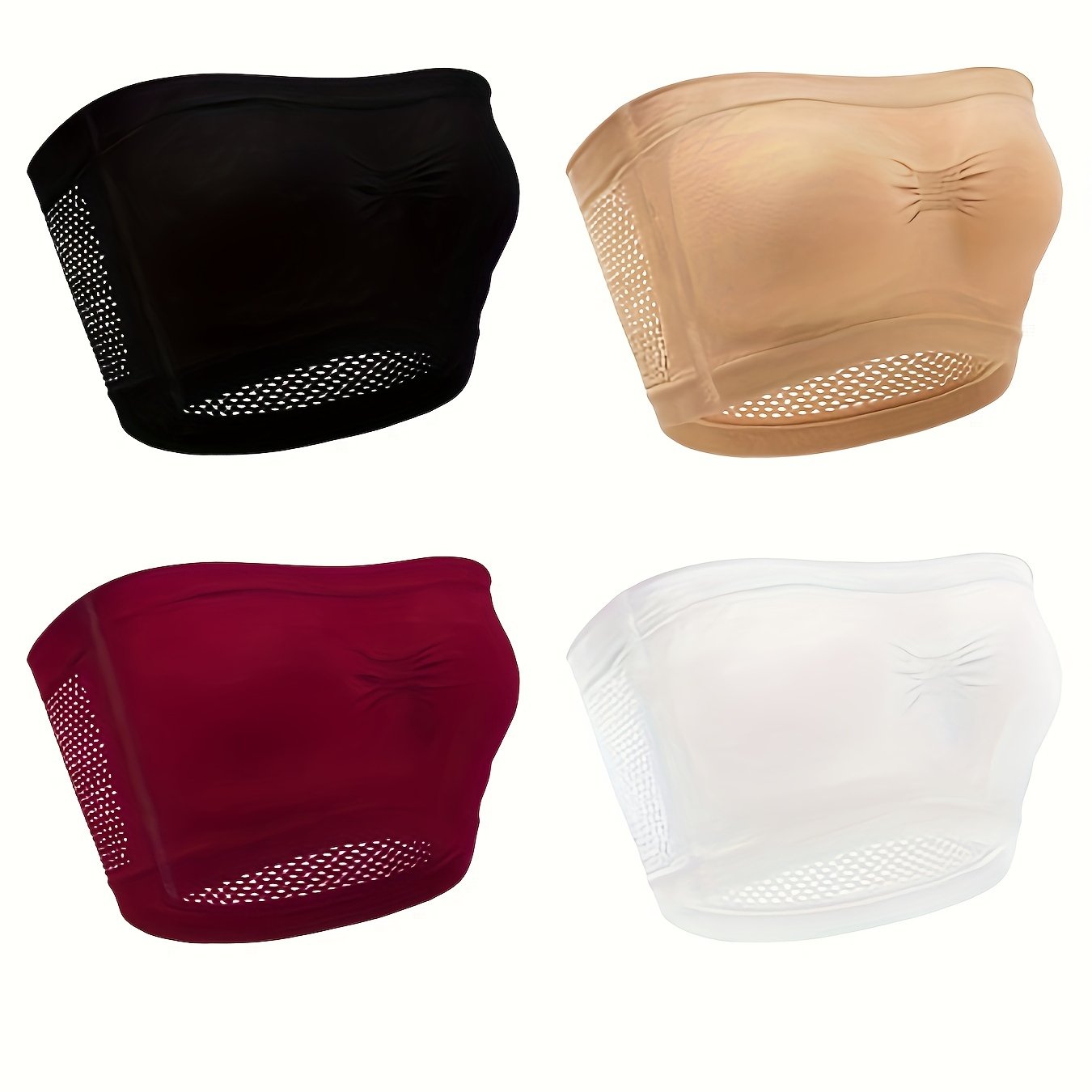 4 Pack Plus Size Sports Bra Set Solid Anti-slip Bandeau Seamless