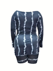 Tie Dye Striped Long Sleeve Top & Shorts Set