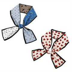 2pcs Heart Pattern Neckerchief Silk Skinny Scarf Handbag Charm Gift