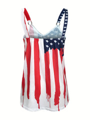 American Flag Print Cami Top Sexy V Neck Sleeveless Summer Independence Top