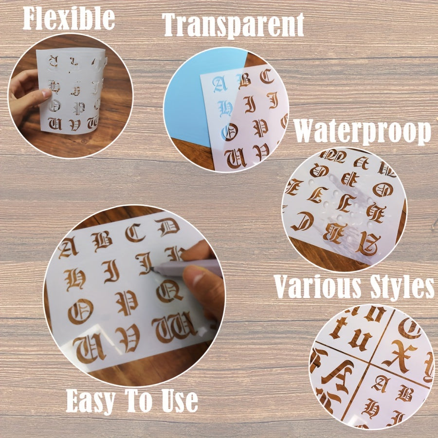 6pcs Old English Stencil Letters Number Template Reusable Gothic Calligraphy