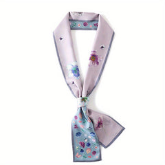 Floral Print Ribbon Neckerchief Satin Twilly Scarf Skinny Scarf