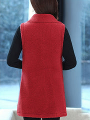 Solid Button Vest Warm Lapel Pocket for Women