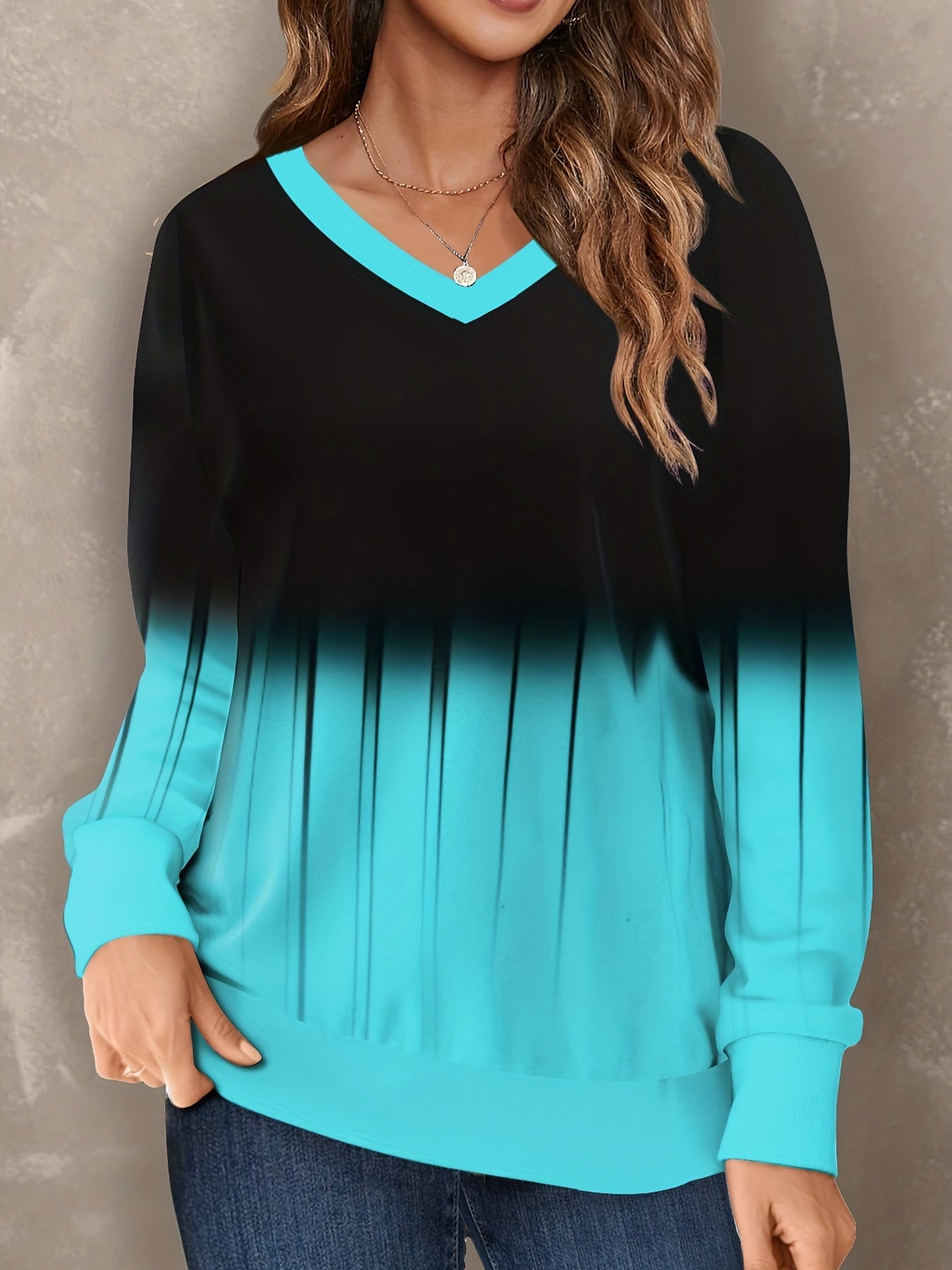 V Neck Pullover Sweatshirt Casual Long Sleeve for Women