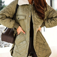 Argyle Print Parka Button Front Long Sleeve Warm Outerwear