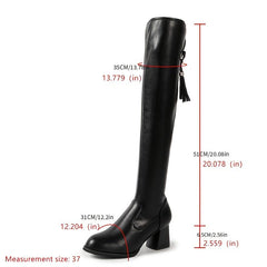 Pointed Toe Chunky Heeled Over The Knee Boots with Tie Back