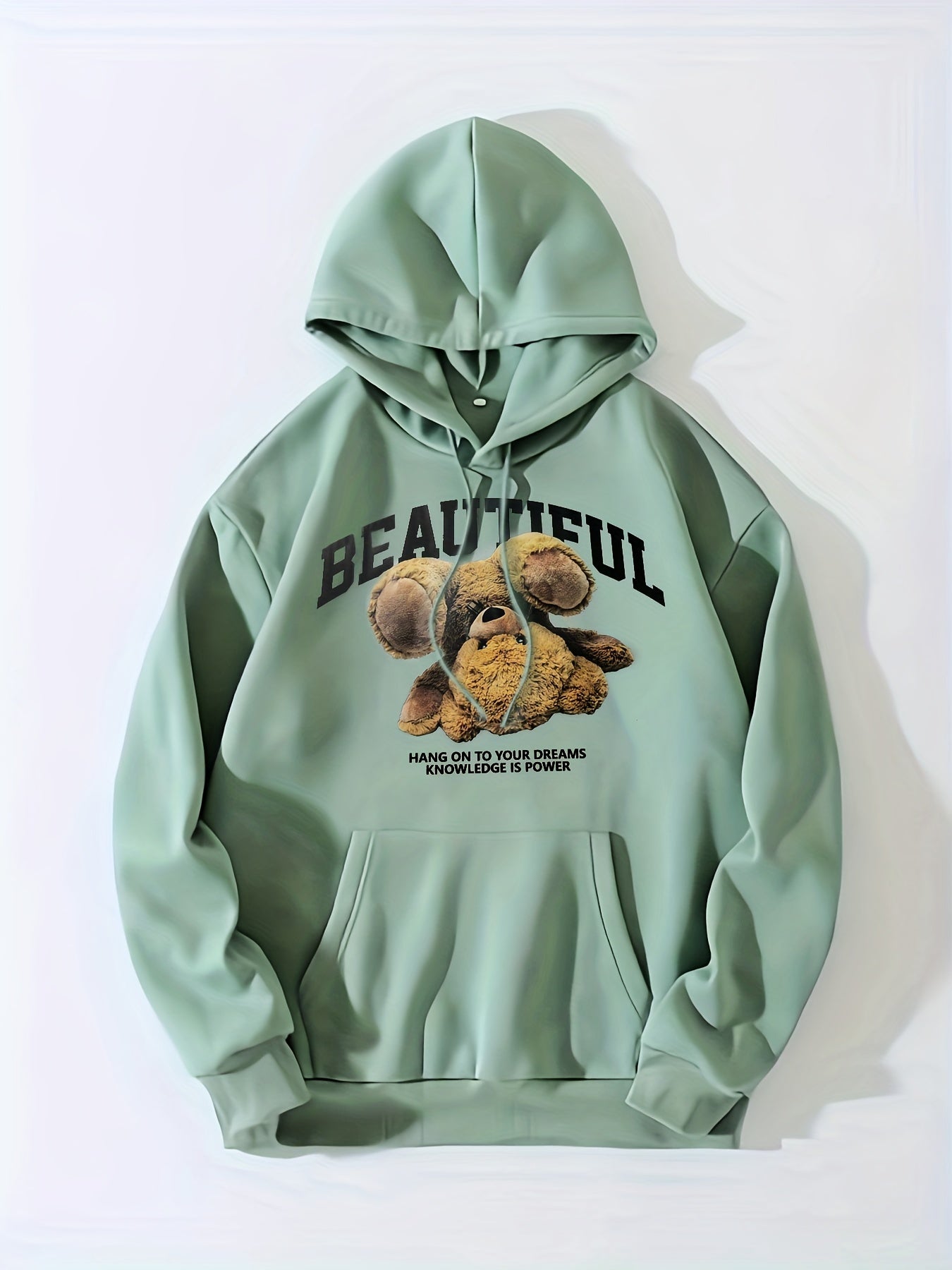 Bear Print Kangaroo Pocket Hoodie Casual Long Sleeve Drawstring Hoodies
