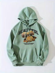 Bear Print Kangaroo Pocket Hoodie Casual Long Sleeve Drawstring Hoodies