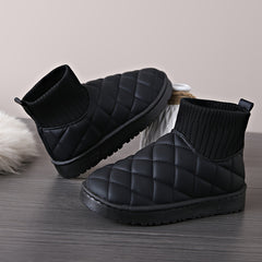 Winter Snow Boots Women Round Toe Waterproof Quilted Detail Fleece Lining