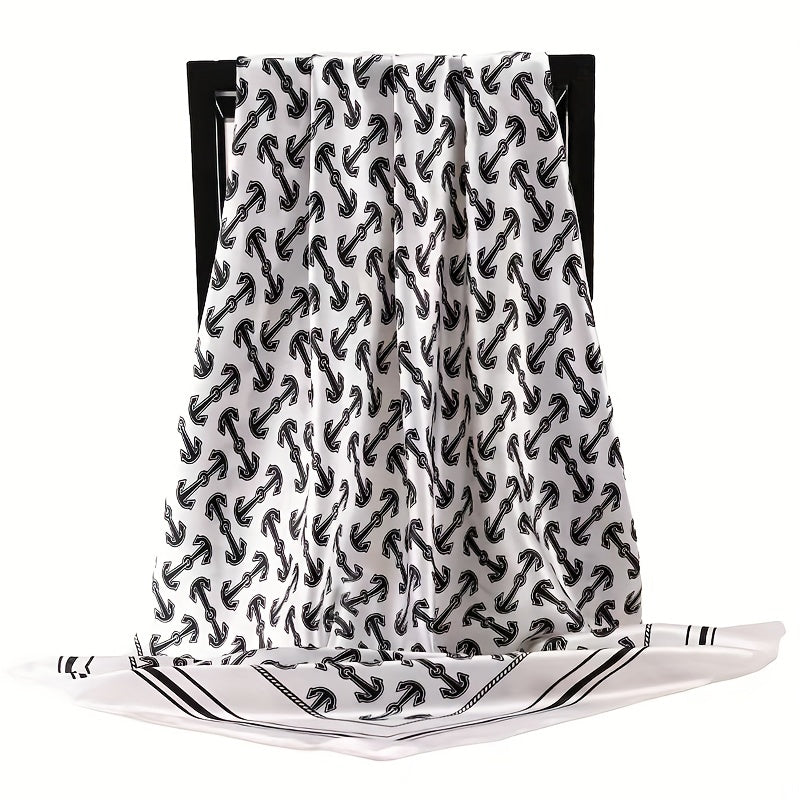 Anchor Full Print Bandana Square Scarf Silk Head Wraps Turban For Women
