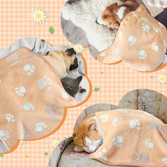 Soft Warm Dog Blanket Grey Paw Pattern Fluffy Mat for Dogs Cats