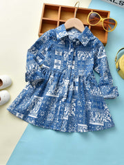 Girls Flower Print Long Sleeve Dress