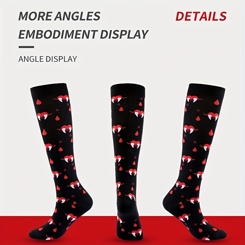 Polka Dot & Lips Print Over The Knee Socks