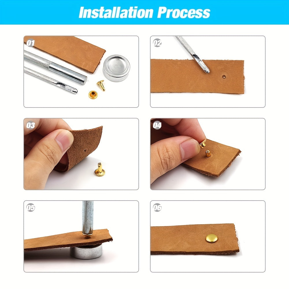 480pcs Double Cap Rivets Stud Round Nail Spike for Leather Craft