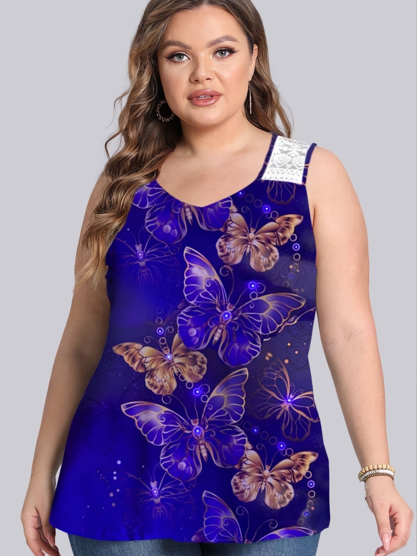 Butterfly Print V Neck Tank Top