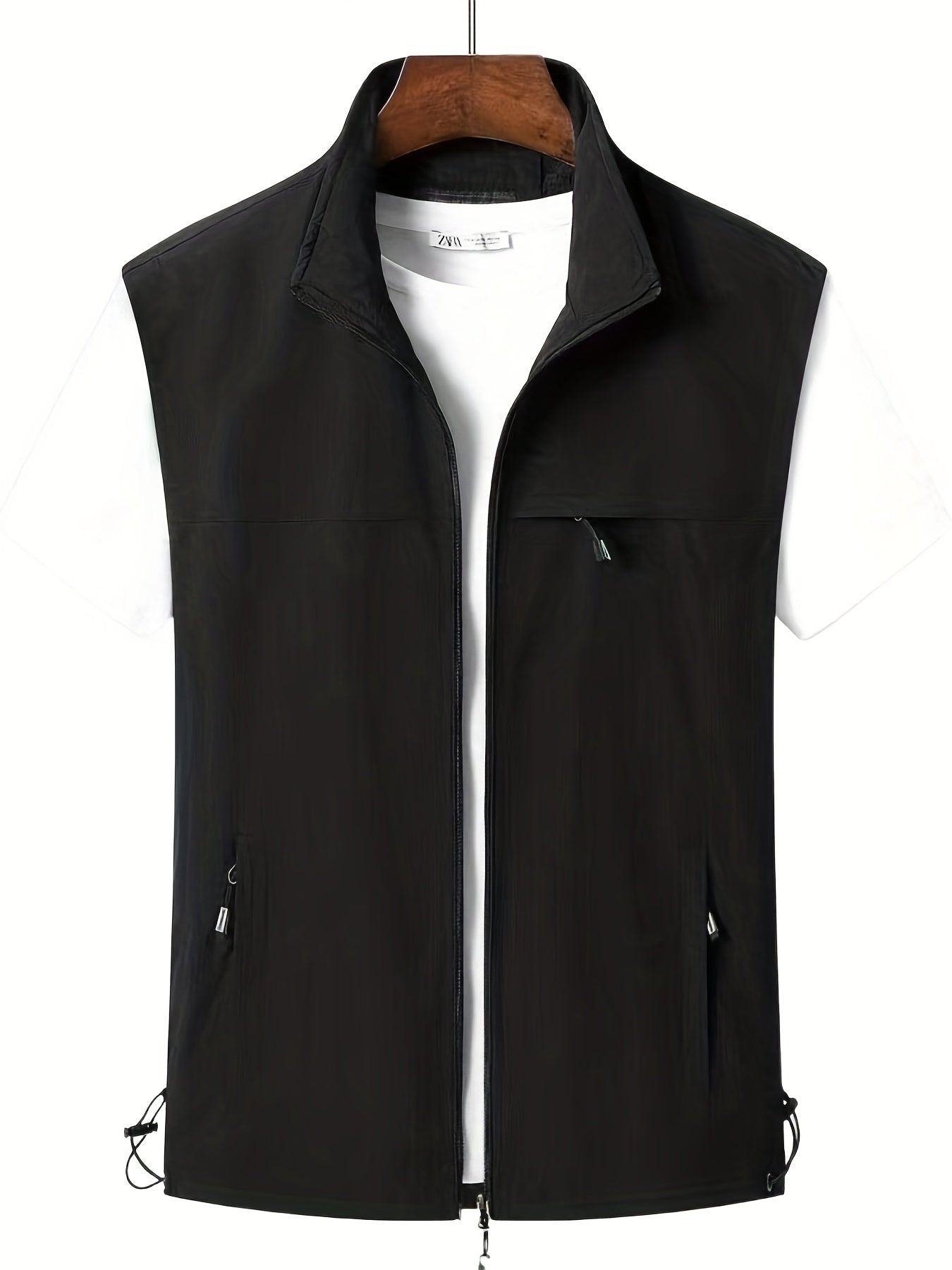 Cargo Vest Men's Stand Collar Zip Up for Spring Summer