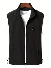 Cargo Vest Men's Stand Collar Zip Up for Spring Summer