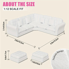 Dollhouse Sofa Set with Ottomans 5 Seat Corner Couch Modern Toy Furniture