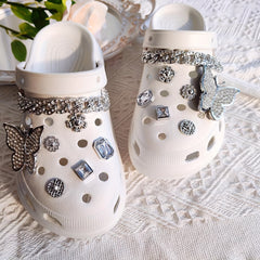 14pcs Clog Accessories Silver Butterfly Sunflowers Chains for Women's Clogs