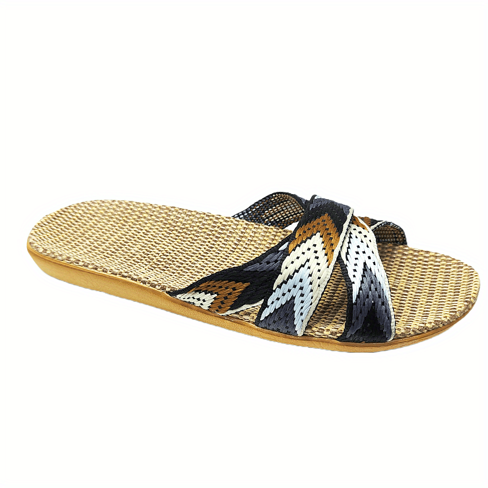 Women's Linen Indoor Slides Open Toe Comfy Non Slip Flat Casual Home Slides