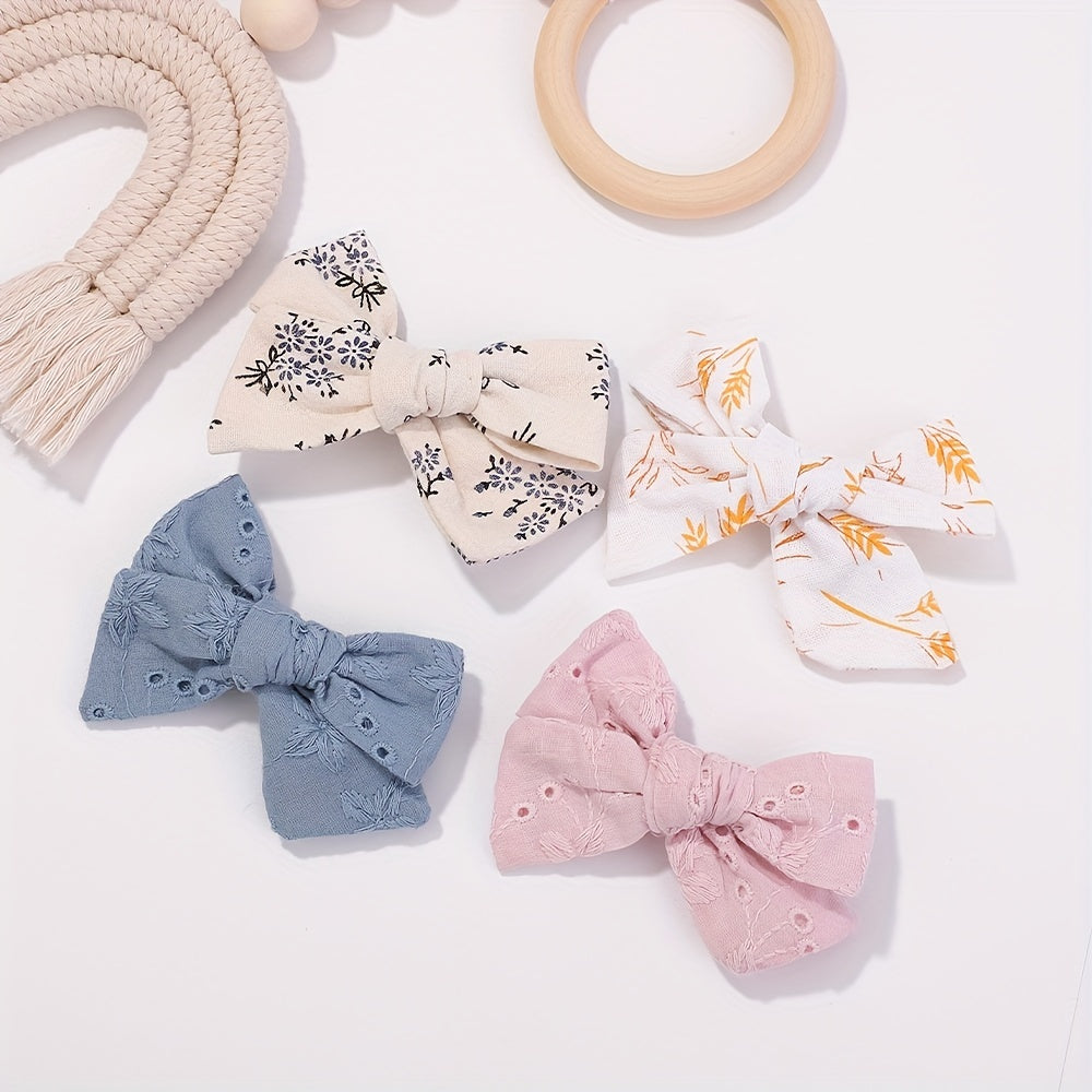 4pcs Floral Bow Hair Clip Ponytail Clip for Baby Girls