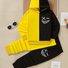 Boy's Funny Face 2pcs Hoodie & Sweatpants Set for Spring Fall