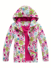 Girls Sunflower Fleece Hooded Jacket Waterproof Warm Sports