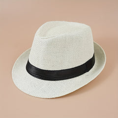 Vintage Jazz Fedora Cap Trilby Hat Straw Sun Hat