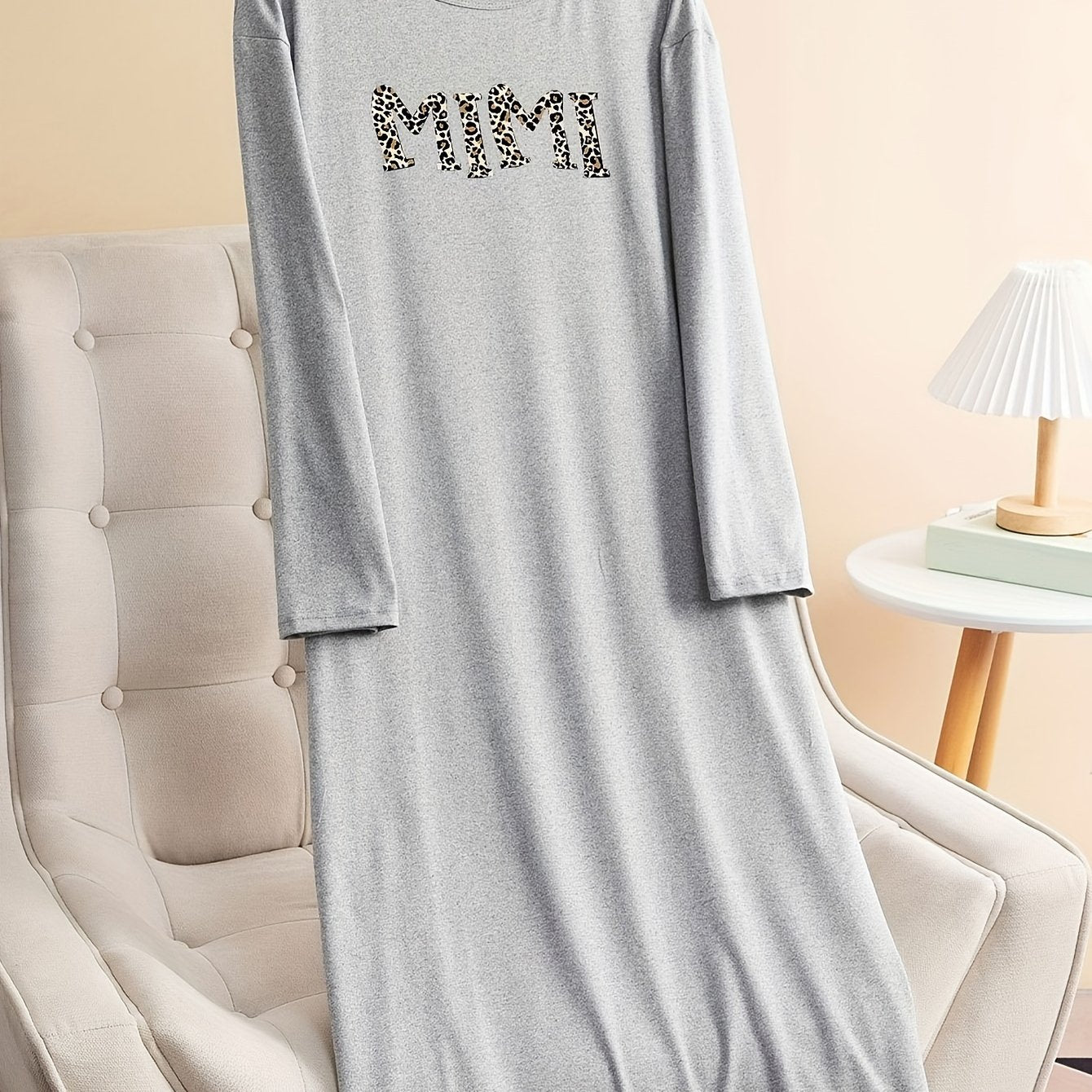 Leopard Graphic Long Sleeve Tee Home Wear Dress