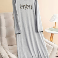 Leopard Graphic Long Sleeve Tee Home Wear Dress