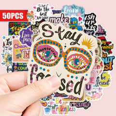50pcs Inspirational Waterproof Vinyl Stickers with Quotes & Floral Designs