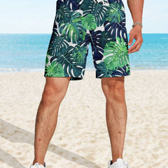 Tropical Leaf Print Swim Trunks Quick Dry Beach Shorts Men's Swimwear