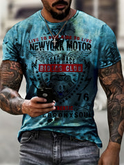NEW YORK MOTOR Pattern Print Men's Short Sleeve T-shirt Graphic Tee