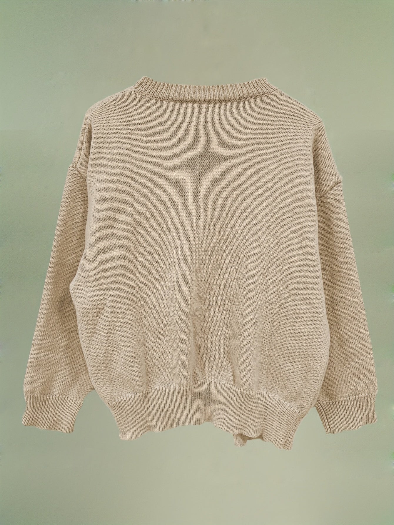 Casual Sweater Women's Plus Solid Knitted Long Sleeve Button Decor
