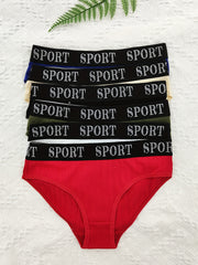 6pcs Letter Tape Sports Briefs Elastic Intimates Panties Women's Lingerie