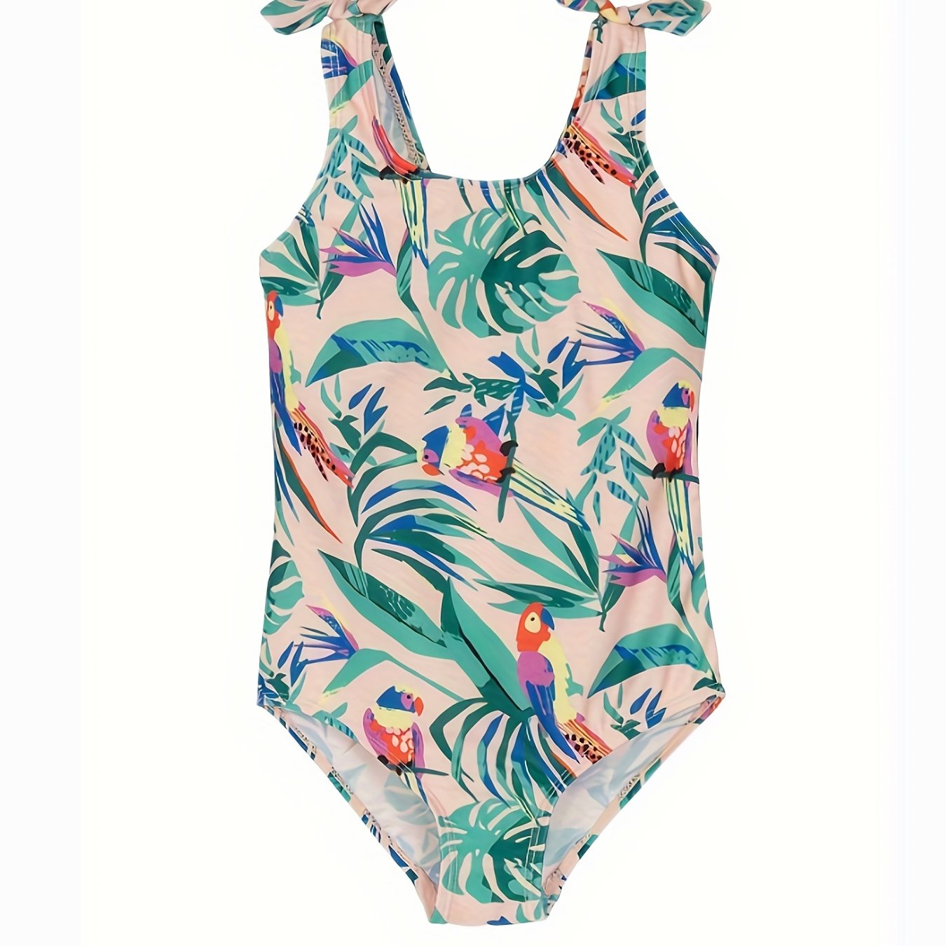 Girl's Parrot Pattern Onesie Swimsuit Bowknot Tankini